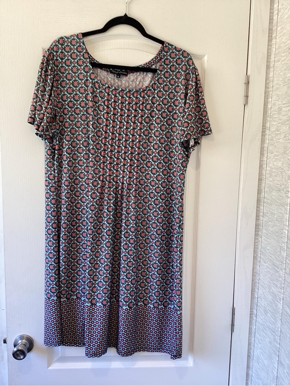 Knapp studio Printed Short Sleeve Midi Dress in Mint and Coral 1XL EUC